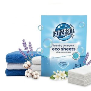 Home Eco-friendly dissolvable laundry detergent sheets Glitz-Brite website hero image Dubai